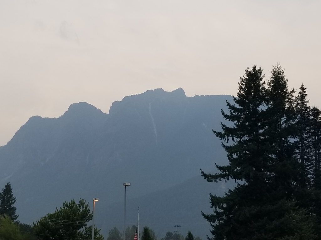Mount Si as seen from downtown. Smoke from regional wildfires prevents a clear view.